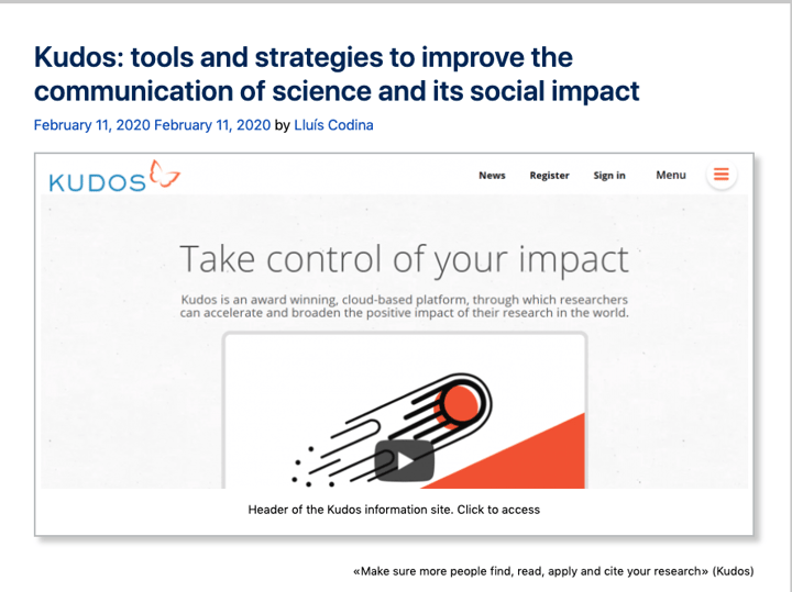 Kudos: tools and strategies to improve the communication of science and its social impact by Lluís Codina
